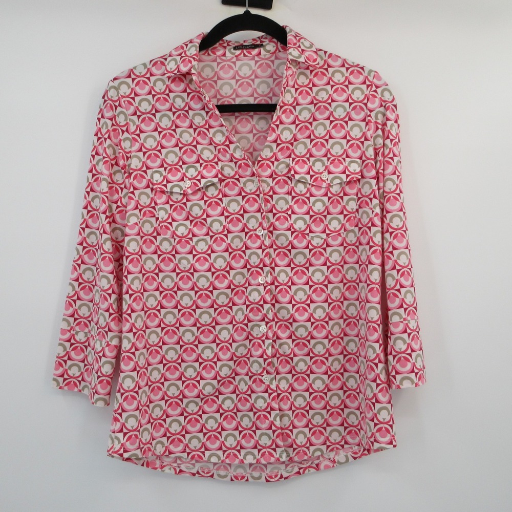 J.McLaughlin Womens Pink Geometric Circle Print 3/4 Sleeve Button Down Shirt S